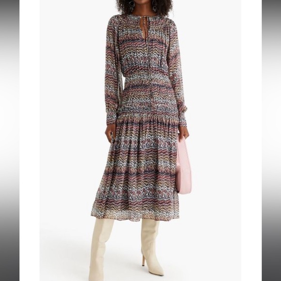 Joie Women's Pink Athal Tiered Printed Silk-georgette Midi Dress - Picture 3 of 5